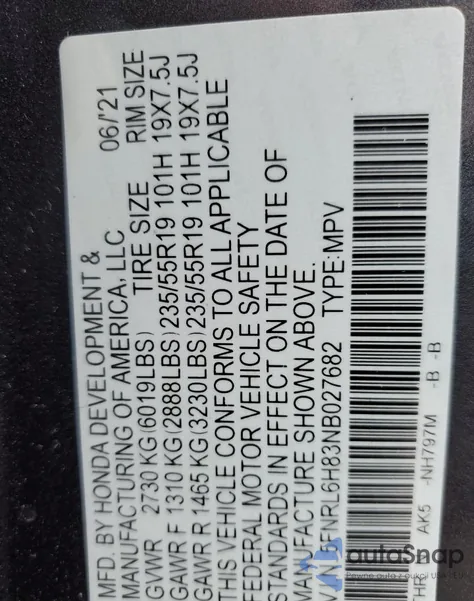 2022 Honda Odyssey Touring z USA, uszkodzony, nr VIN 5FNRL6H83NB027682